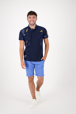 LEAF EMBROIDERY POLO - NAVY