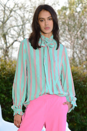 PRETTY TIED UP BLOUSE- MINT/PINK