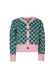 WHOLE LETTER LOVE CARDIGAN - GREEN/PINK