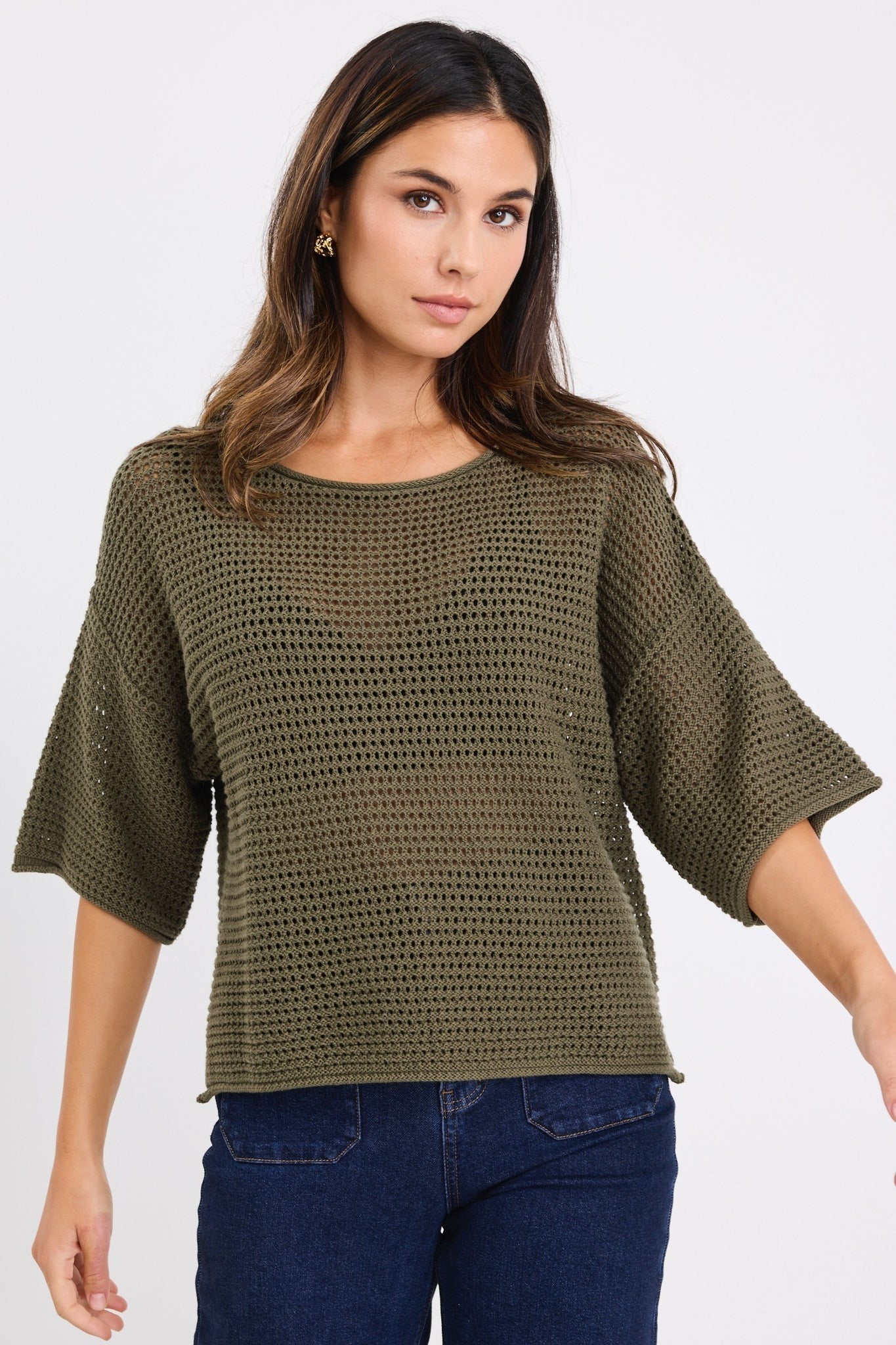 Easygoing yet elevated, the Sunrise cotton knit tee is your new off-duty go-to. With a breezy open weave and relaxed fit, it brings effortless texture and breathability to your everyday style. Perfect for layering or wearing solo.

This tee strikes the perfect balance between casual and cool, making it ideal for high-low dressing with tailored trousers or relaxed denim.

- 100% natural cotton for breathable comfort
- Textured open knit
- Relaxed boxy silhouette with short sleeves
- Lightweight and perfect f