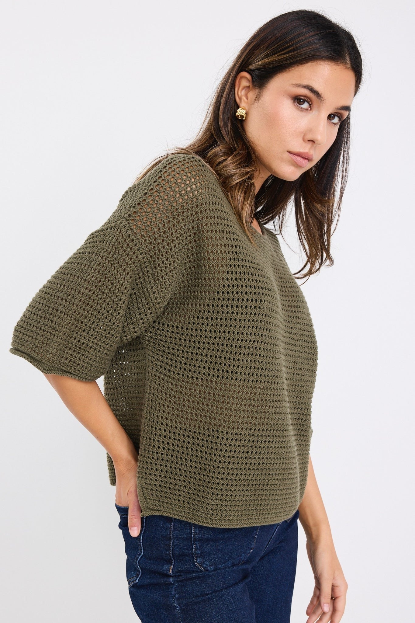 Easygoing yet elevated, the Sunrise cotton knit tee is your new off-duty go-to. With a breezy open weave and relaxed fit, it brings effortless texture and breathability to your everyday style. Perfect for layering or wearing solo.

This tee strikes the perfect balance between casual and cool, making it ideal for high-low dressing with tailored trousers or relaxed denim.

- 100% natural cotton for breathable comfort
- Textured open knit
- Relaxed boxy silhouette with short sleeves
- Lightweight and perfect f