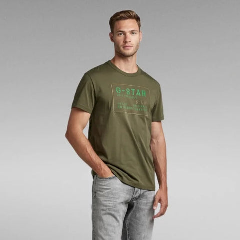 G STAR MEN'S APPLIQUE TEE SHIRT - OLIVE