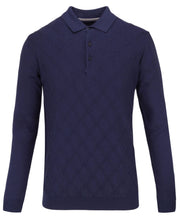 CROSS CABLE KNIT POLO TOP - NAVY